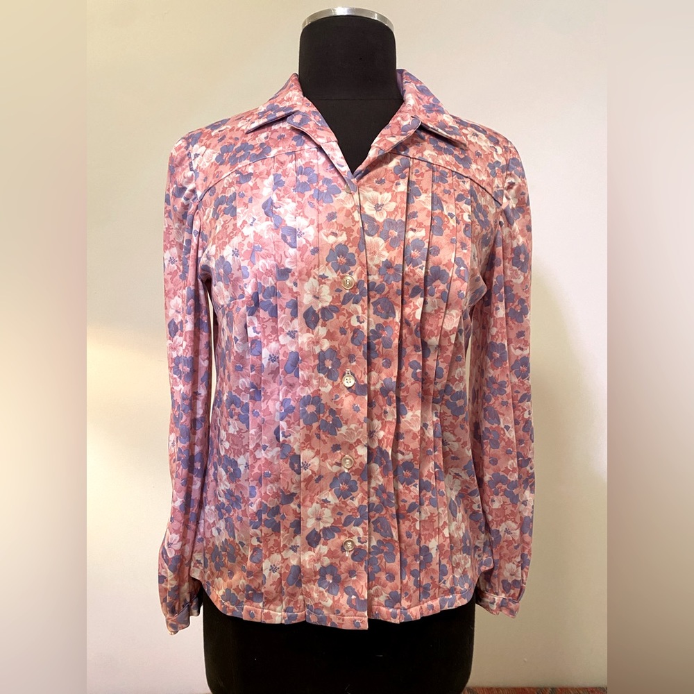 Vintage Pink and Purple Handmade Polyester Blouse women’s small